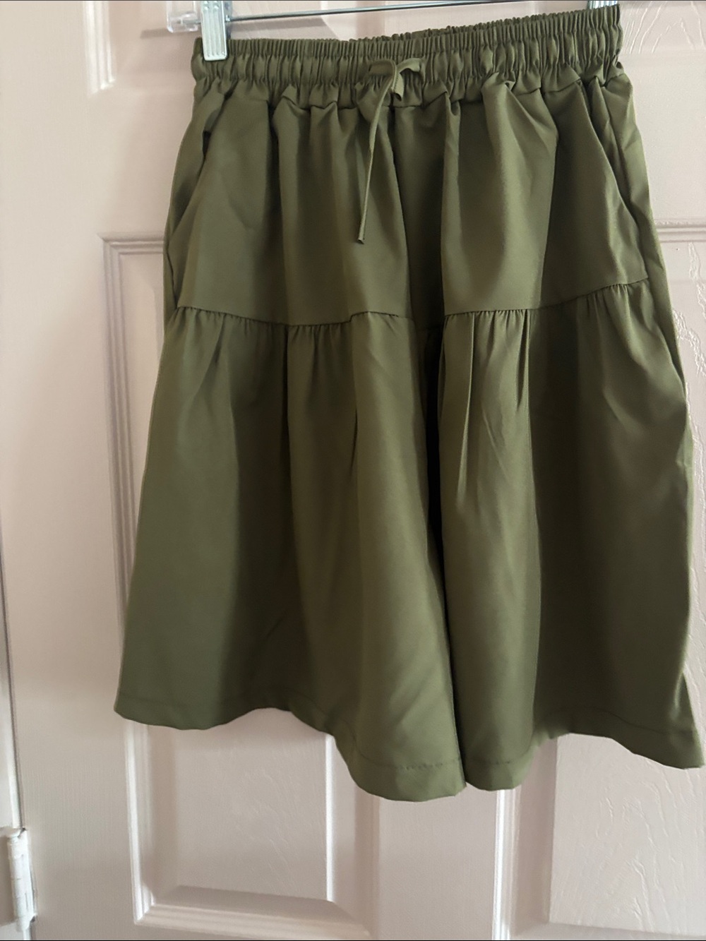 Olive Green Tiered Skirt with Drawstring Waist